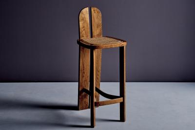 Set of 4 Wooden Bar Stools with Cane Seats