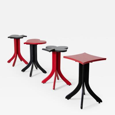 Set of 4 bar stools in two colors lacquered wood