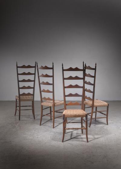 Set of 4 beech and seagrass Chiavari chairs Italy 1940s