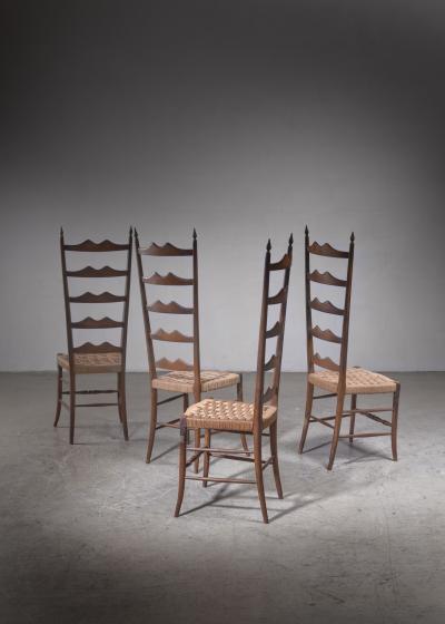 Set of 4 beech and seagrass Chiavari chairs Italy 1940s