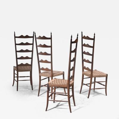 Set of 4 beech and seagrass Chiavari chairs Italy 1940s
