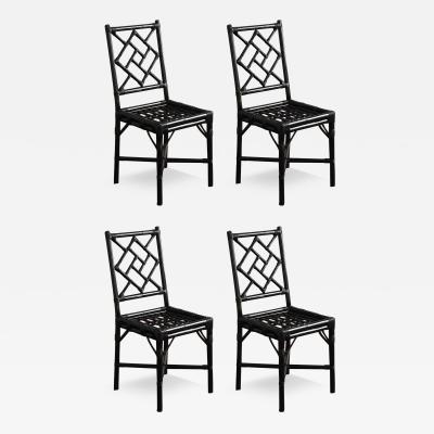 Set of 4 black lacquered rattan chairs Italy 1970