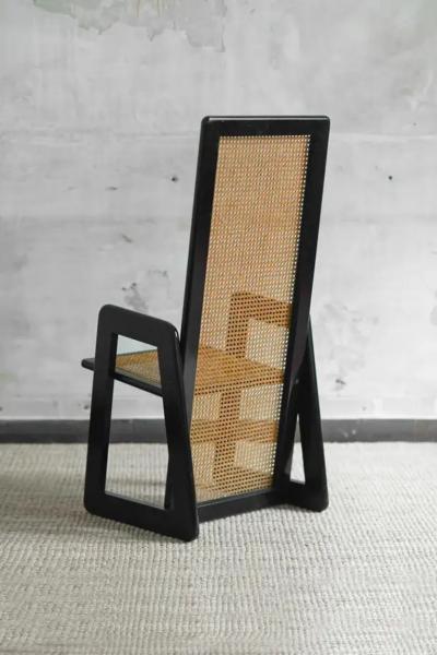 Set of 4 chairs in Vienna straw and black lacquered wood 1970s