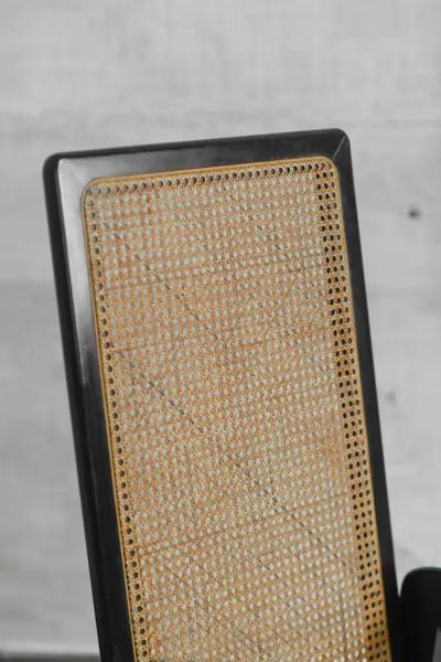 Set of 4 chairs in Vienna straw and black lacquered wood 1970s