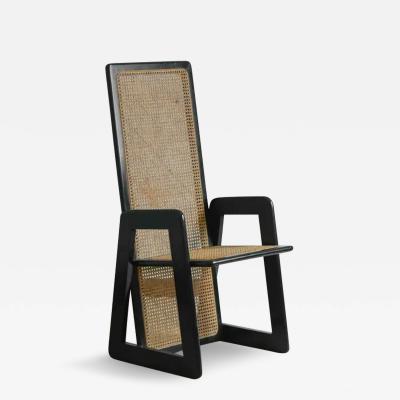 Set of 4 chairs in Vienna straw and black lacquered wood 1970s