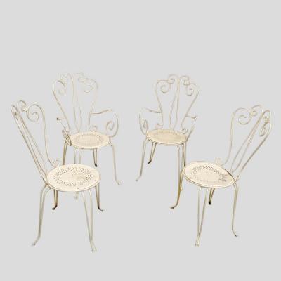 Set of 4 garden chairs and round table French 1950s