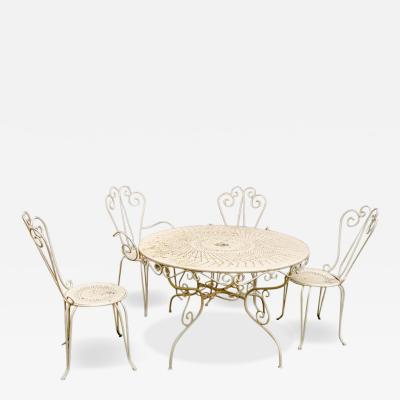 Set of 4 garden chairs and round table French 1950s