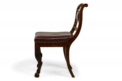 Set of 4 of French Empire Style Turned and Carved Mahogany Burgundy Upholstered