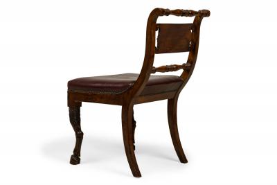 Set of 4 of French Empire Style Turned and Carved Mahogany Burgundy Upholstered