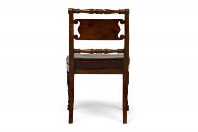 Set of 4 of French Empire Style Turned and Carved Mahogany Burgundy Upholstered