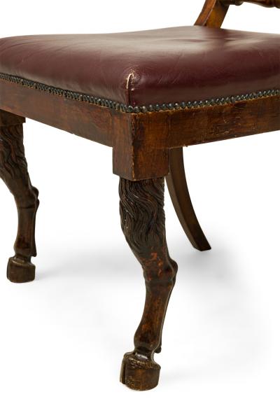 Set of 4 of French Empire Style Turned and Carved Mahogany Burgundy Upholstered