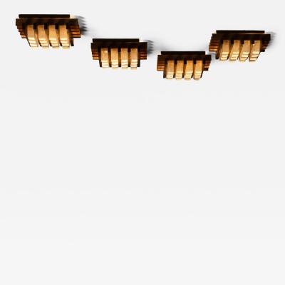 Set of 4 recessed wood and glass ceiling lamps