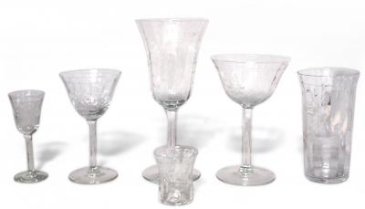 Set of 48 French Victorian Crystal Etched Glassware Set