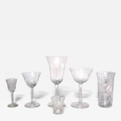 Set of 48 French Victorian Crystal Etched Glassware Set