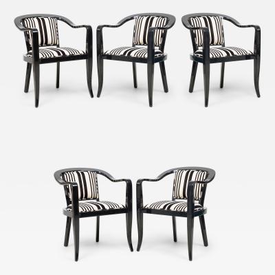 Set of 5 American Mid Century Ed Wormley Ebonized With Striped Upholestory Armch