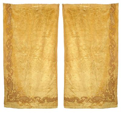 Set of 5 English Victorian Style Gold Velvet Drapes