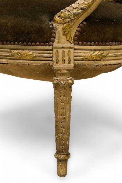 Set of 5 French Louis XVI Style Oval Back Green Velvet Upholstered Dining Chairs