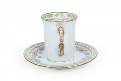 Set of 5 French Victorian Porcelain Floral Teacups
