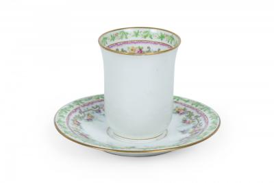 Set of 5 French Victorian Porcelain Floral Teacups