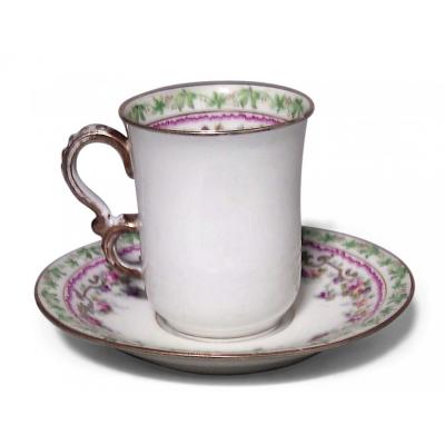 Set of 5 French Victorian Porcelain Floral Teacups