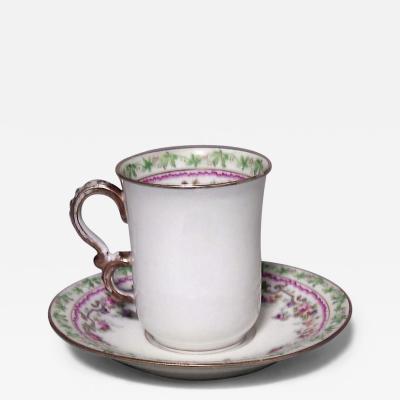Set of 5 French Victorian Porcelain Floral Teacups