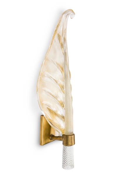 Set of 5 Italian Mid Century Murano Glass Leaf Wall Sconce