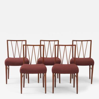Set of 5 Ole Wanscher Dining Chairs Upholstered in Loro Piana