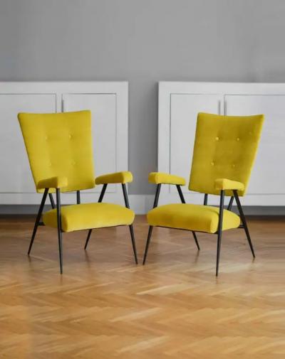 Set of 50s Armchairs Lined in Dedar Fabric