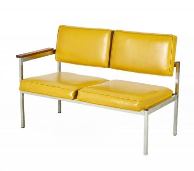 Set of 6 American Yellow Orange and Black Vinyl Chrome Office Benches