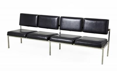 Set of 6 American Yellow Orange and Black Vinyl Chrome Office Benches