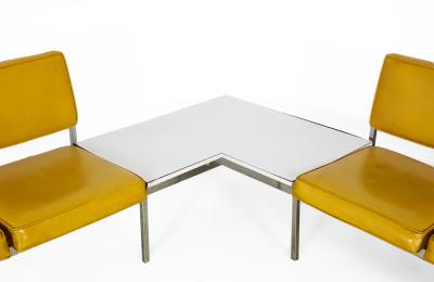 Set of 6 American Yellow Orange and Black Vinyl Chrome Office Benches