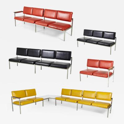 Set of 6 American Yellow Orange and Black Vinyl Chrome Office Benches