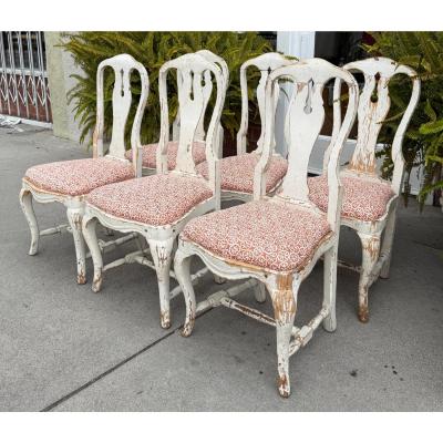 Set of 6 Antique 18 C Gustavian Dining Chairs W Carolina Irving Andaluz Linen