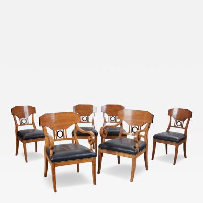 Set of 6 Antique 19c Biedermeier Mahogany Ebonized Birch Dining Chairs