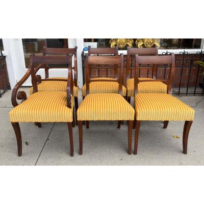 Set of 6 Antique Early 19th C Regency Mahogany Dining Chairs