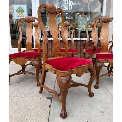 Set of 6 Antique George I Burl Walnut Dining Chairs