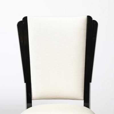 Set of 6 Art Deco Skyscraper Black Lacquer Off White Upholstery Dining Chairs