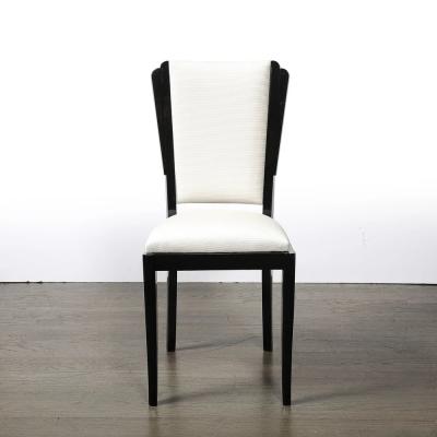 Set of 6 Art Deco Skyscraper Black Lacquer Off White Upholstery Dining Chairs