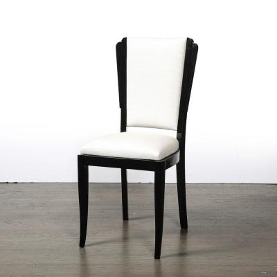 Set of 6 Art Deco Skyscraper Black Lacquer Off White Upholstery Dining Chairs