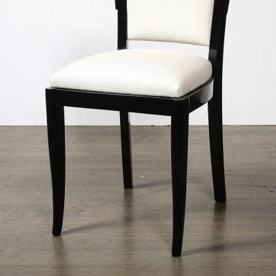 Set of 6 Art Deco Skyscraper Black Lacquer Off White Upholstery Dining Chairs