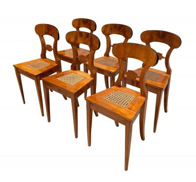 Set of 6 Biedermeier Board Chairs Cherry wood and Mesh Austria circa 1830