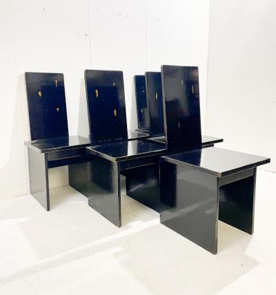 Set of 6 Black Constructivist Wooden Dining Chairs