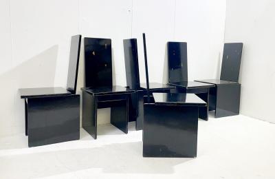 Set of 6 Black Constructivist Wooden Dining Chairs