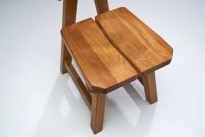 Set of 6 Brutalist Chairs in Solid Oak Spain 1970s