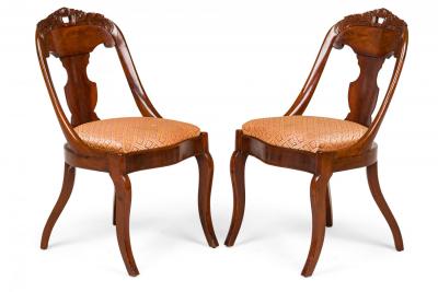 Set of 6 Carved Wood Gondola Dining Chairs with Acanthus Weave Upholstered Seats