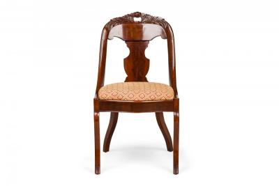Set of 6 Carved Wood Gondola Dining Chairs with Acanthus Weave Upholstered Seats