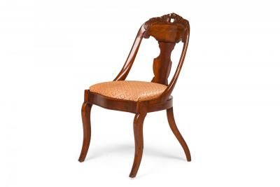 Set of 6 Carved Wood Gondola Dining Chairs with Acanthus Weave Upholstered Seats