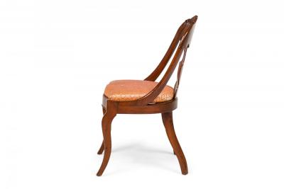 Set of 6 Carved Wood Gondola Dining Chairs with Acanthus Weave Upholstered Seats