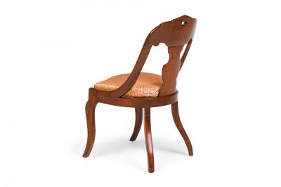 Set of 6 Carved Wood Gondola Dining Chairs with Acanthus Weave Upholstered Seats