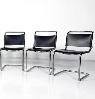 Set of 6 Chairs Model B33 by Marcel Breuer 1970s Leather and Chrome